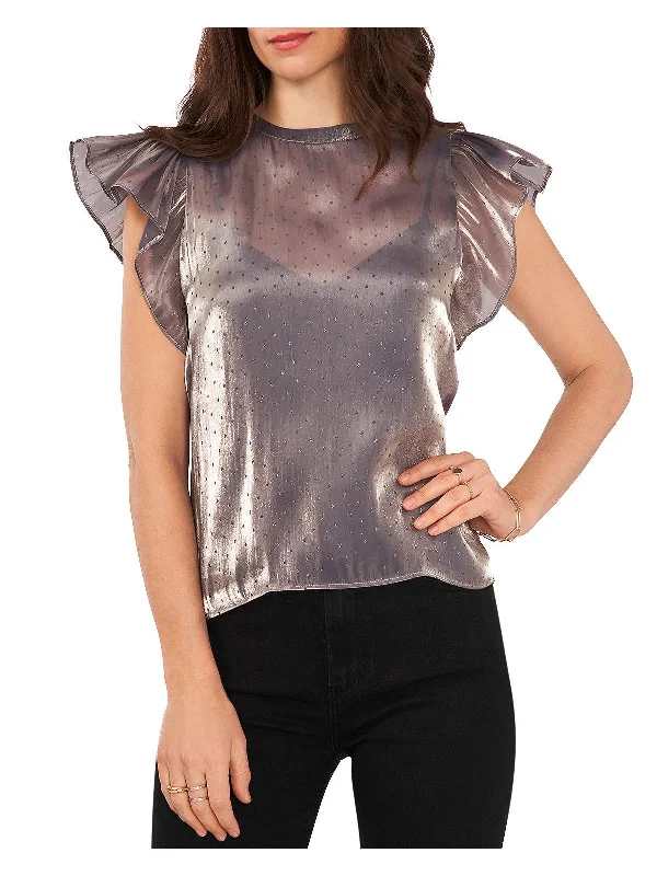 Womens Metallic Flutter Sleeves Blouse