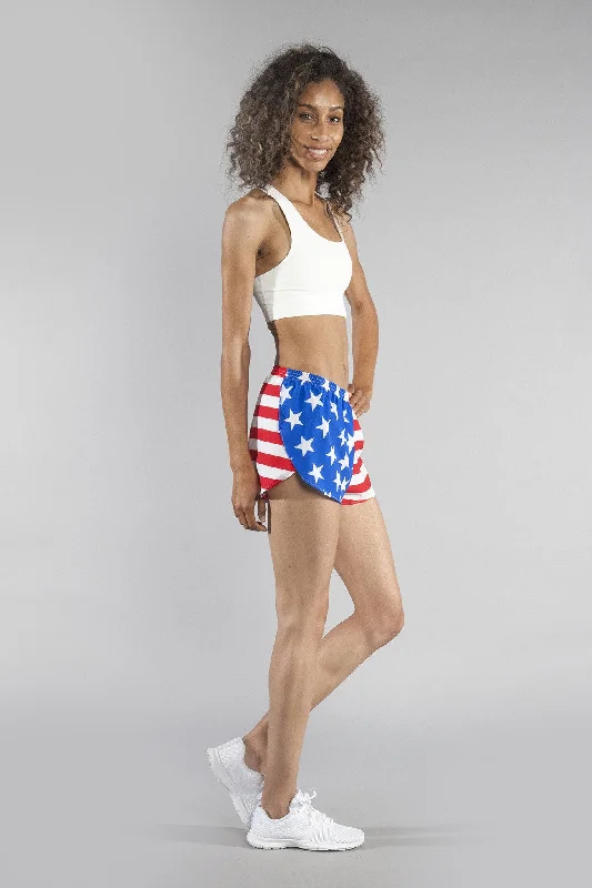 Women's Printed 1"" Elite Split Shorts - American Flag