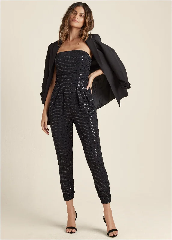 Ruched sequin jumpsuit - Black