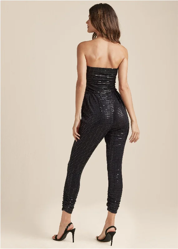 Ruched sequin jumpsuit - Black