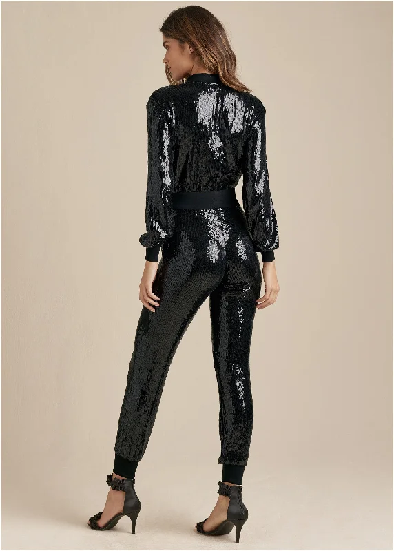 Sequin jogger jumpsuit - Black