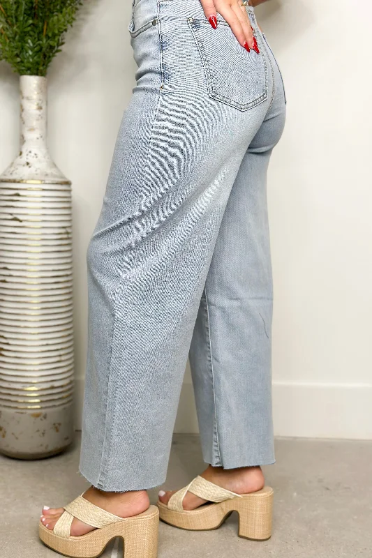 Light Denim Button Fly Front Washed Bottoms