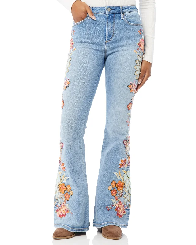 Embroidered Farrah Flare Jeans