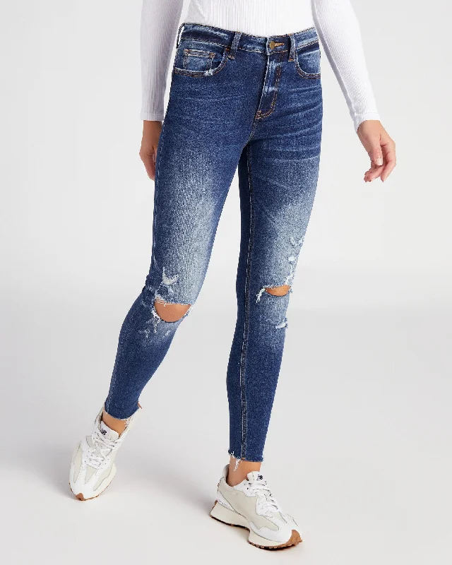 Mid Rise Cuffed Ankle Skinny Jeans