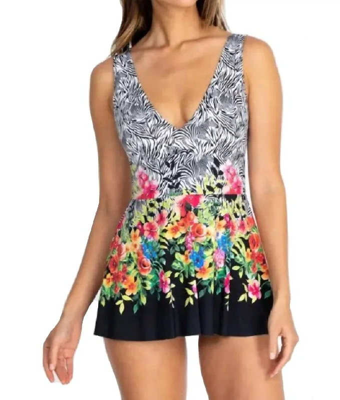 Rose Skirted One Piece In Multi