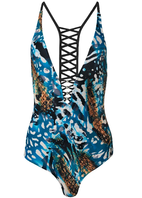 Strappy racerback one-piece - Safari Splash