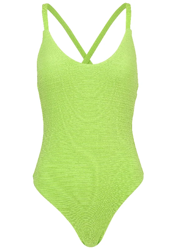 Textured high leg one-piece - Bright Lime Green