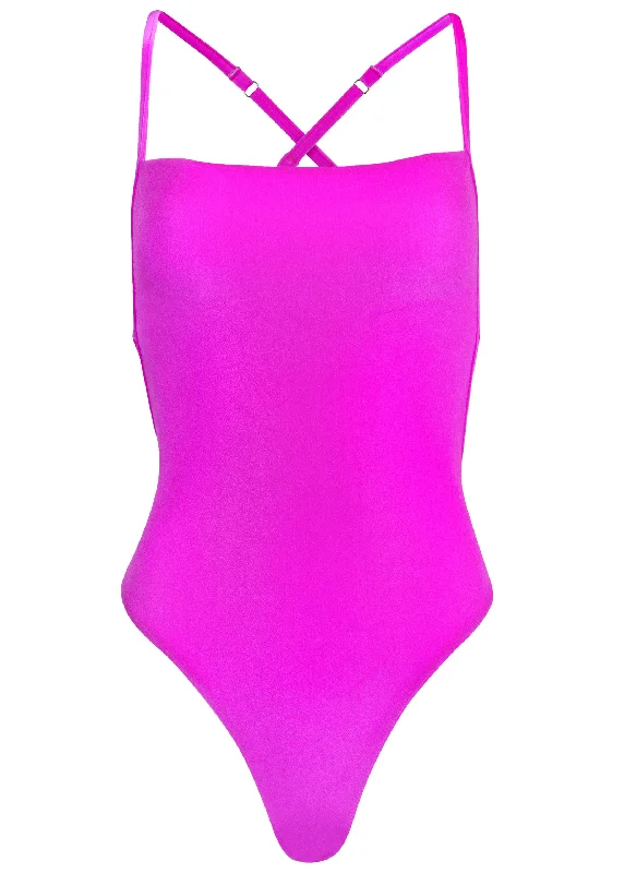 Velvet low back one-piece - Purple