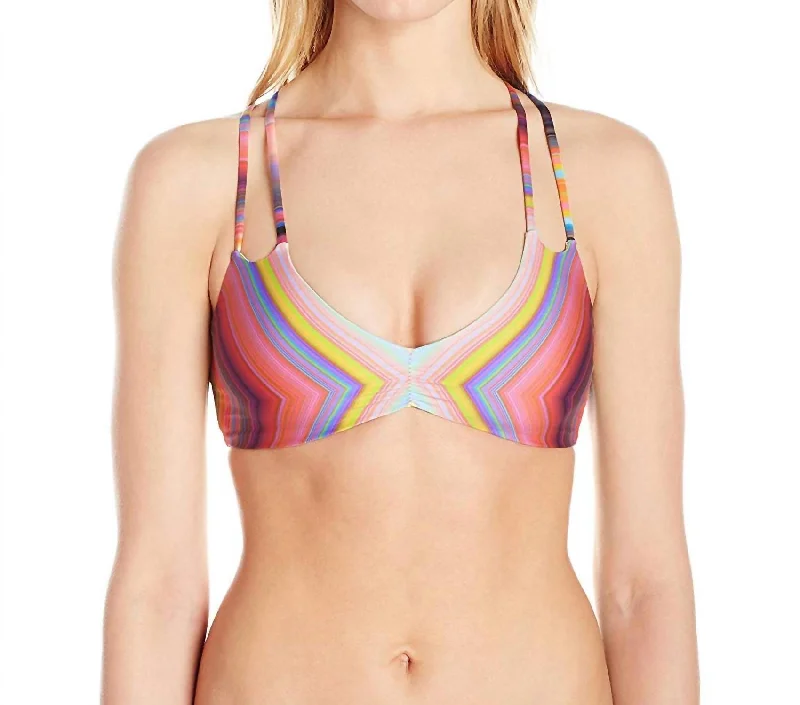 Women Reversible Utopia Halter Strap Bikini Top Swimsuit In Pink/multi