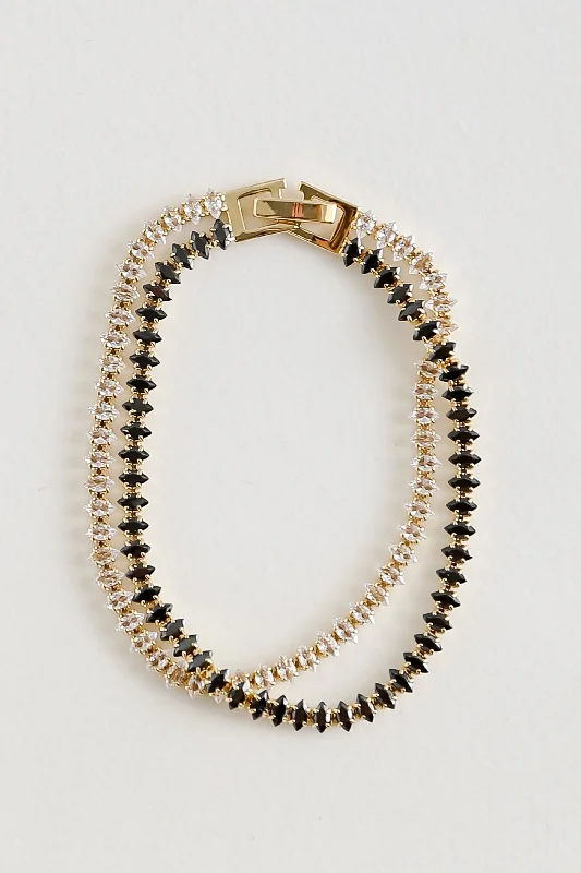 FINAL SALE - Eliana Gold Rhinestone Layered Chain Bracelet