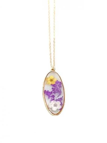 Pressed Floral Necklace - Purple