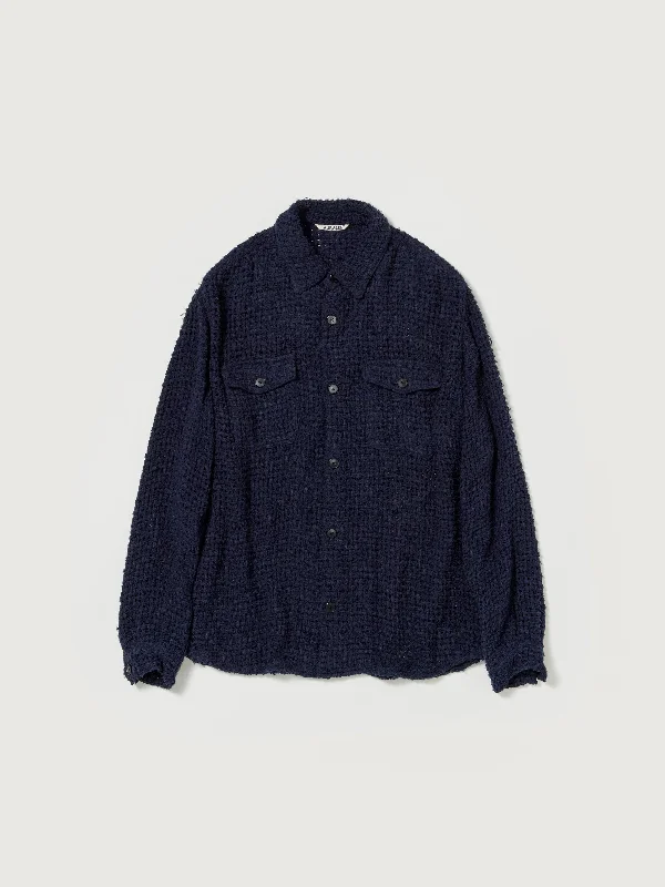 Auralee HOMESPUN SUMMER TWEED MESH SHIRT - Navy