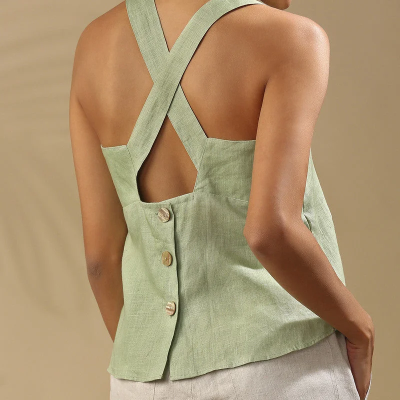 Hemp Slim Fitted Dungaree Top | Sage Green