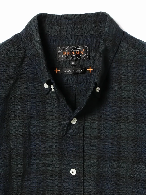 Beams Plus B.D. Indigo Yarn Tartan Check - INDIGO BLACK WATCH