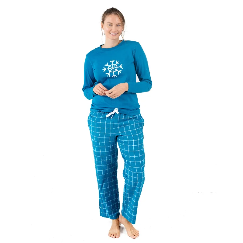 Christmas Womens Cotton Top Flannel Pant Pajamas Snowflake