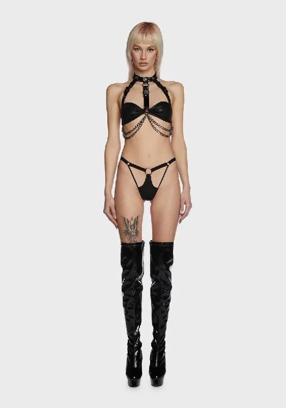 Gothic Punk Harness Chain Lingerie Set