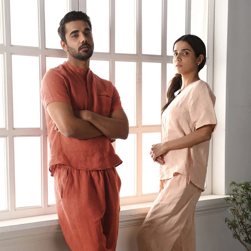 Pure Linen Lounge Wear Set | Pink