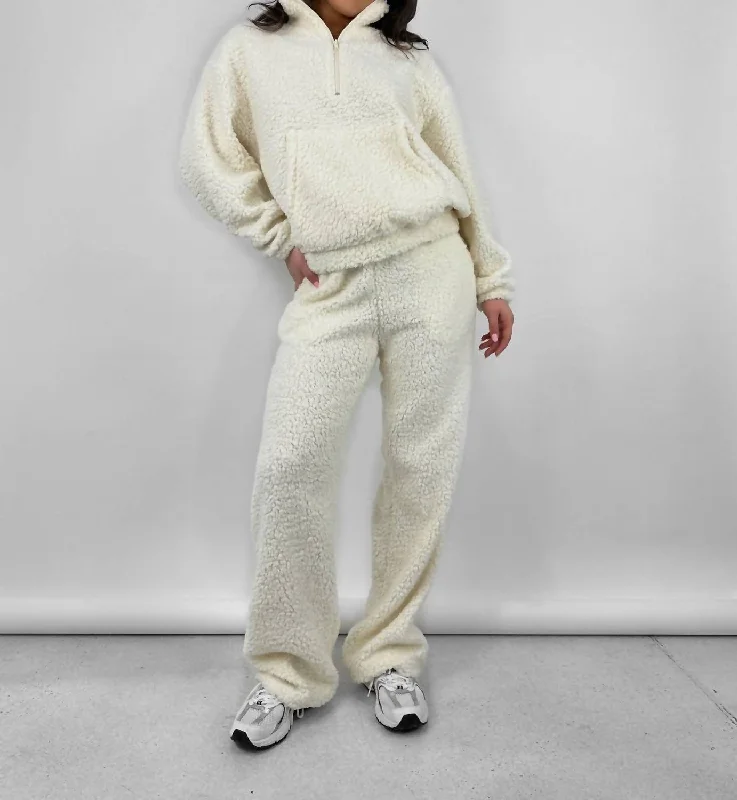 Homebody Sherpa Pant & Zip Up Set In Cream