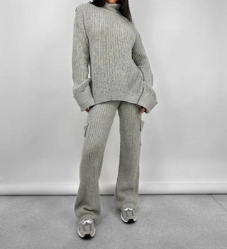 Knit Turtleneck & Cargo Pant Set In Grey