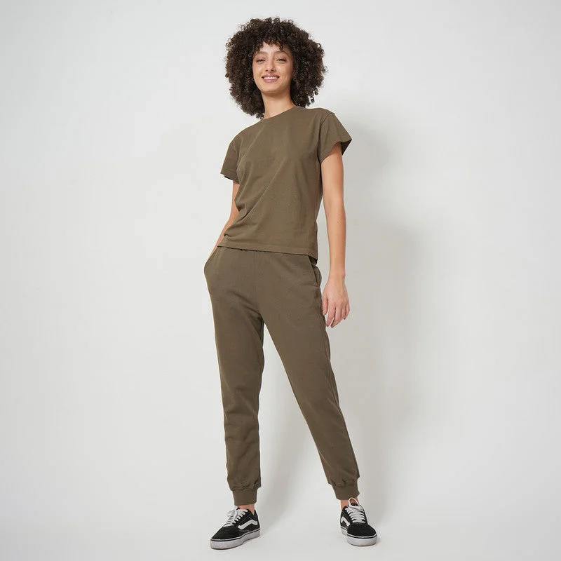 Organic Cotton Jogger Set Women | Olive | T-Shirt & Joggers