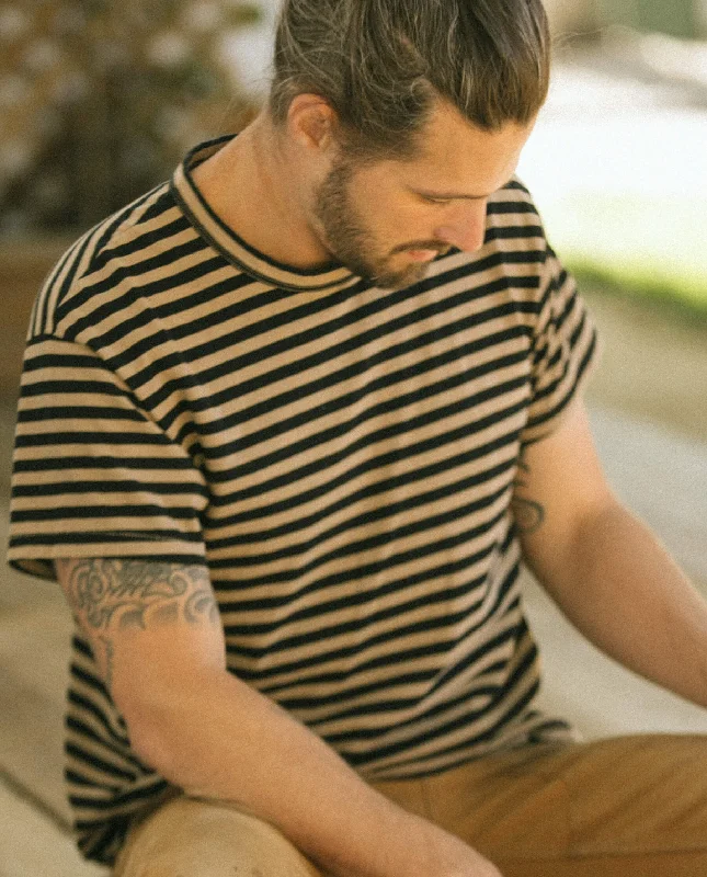 The Men's Boxy Crew. -- Black and Camel Stripe