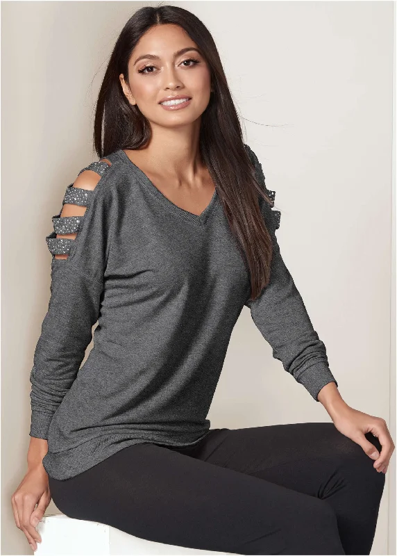 Stud embellished sweatshirt - Dark Heather Grey