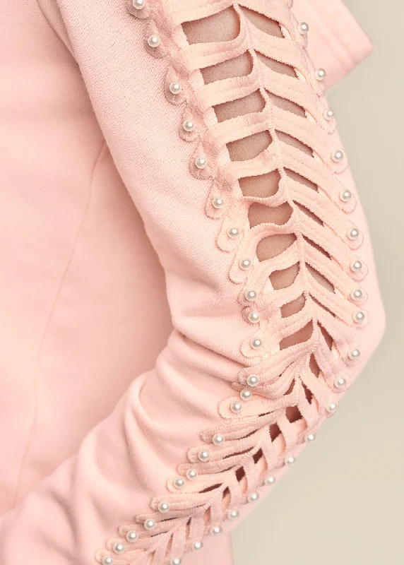 Pearl cutout sleeve hoodie - Pink