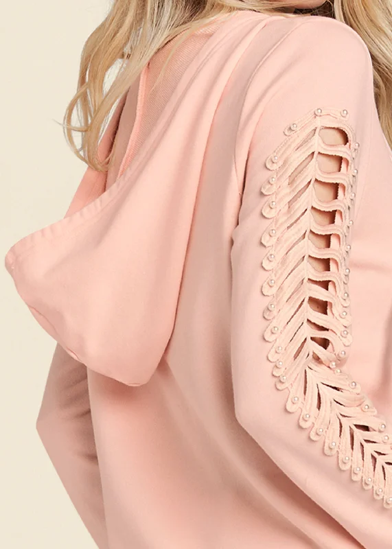 Pearl cutout sleeve hoodie - Pink