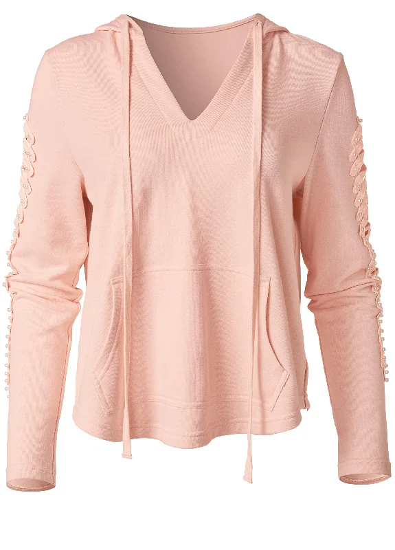 Pearl cutout sleeve hoodie - Pink