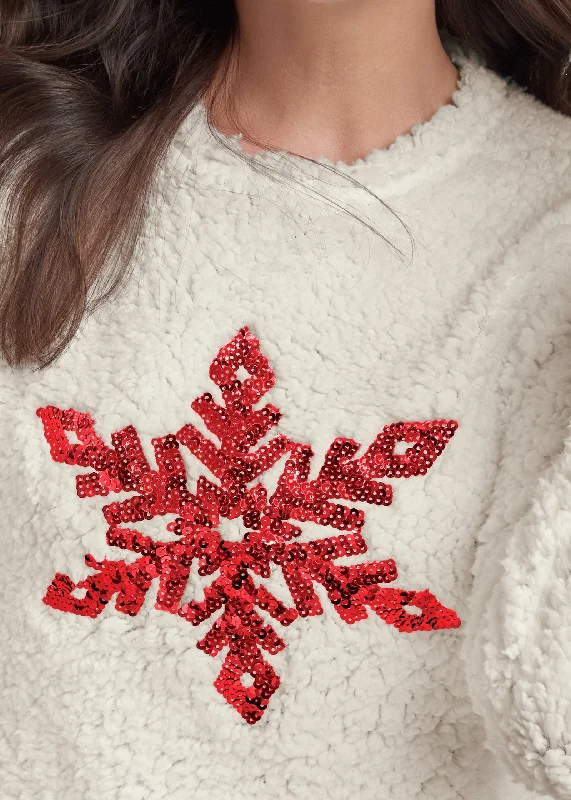 Snowflake sherpa sweatshirt  - White & Red