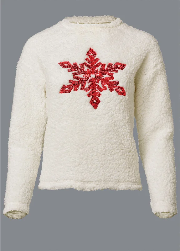 Snowflake sherpa sweatshirt  - White & Red