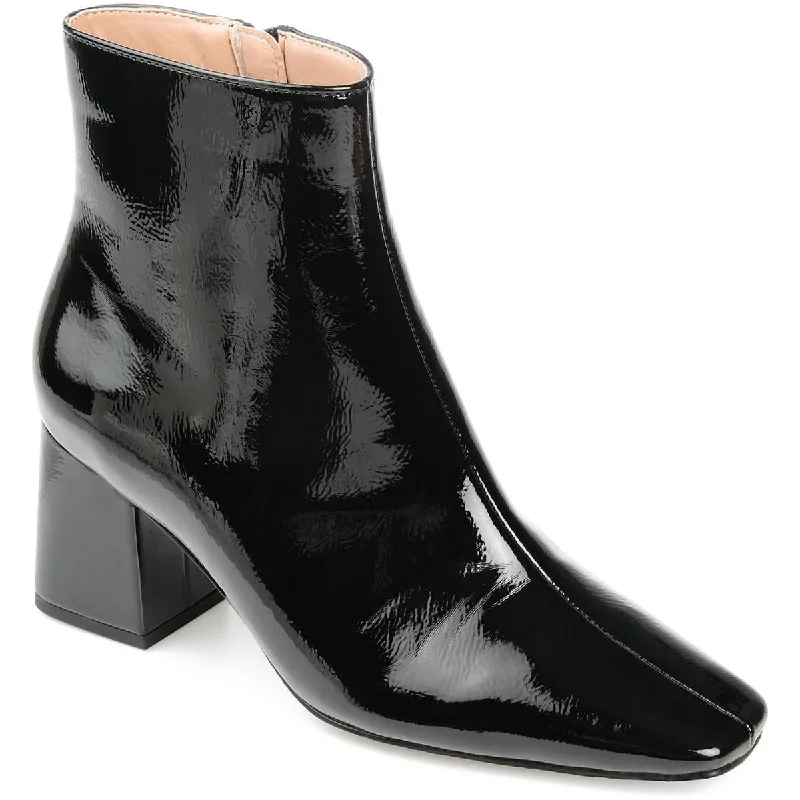 Womens Faux Leather Block Heel Booties