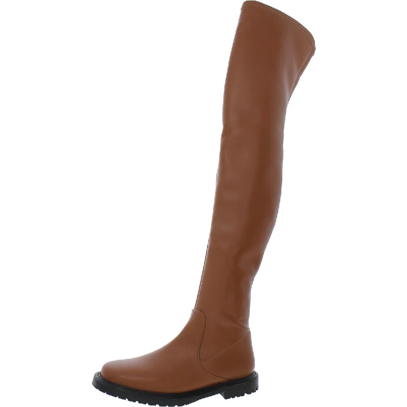 Womens Faux Leather Lug Sole Over-The-Knee Boots