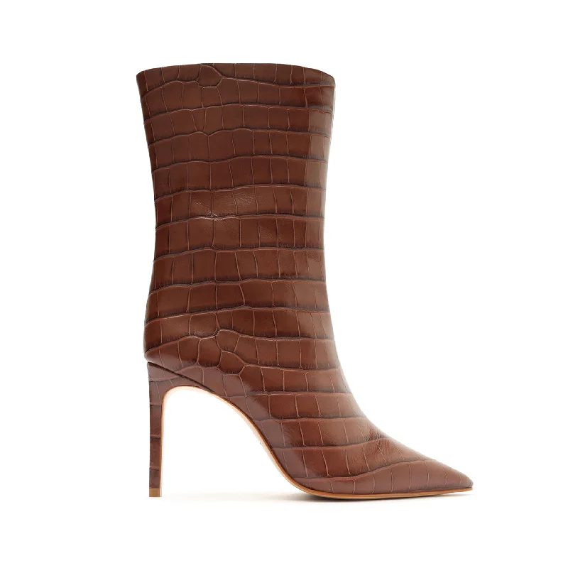 Mary Crocodile Embossed Leather Bootie