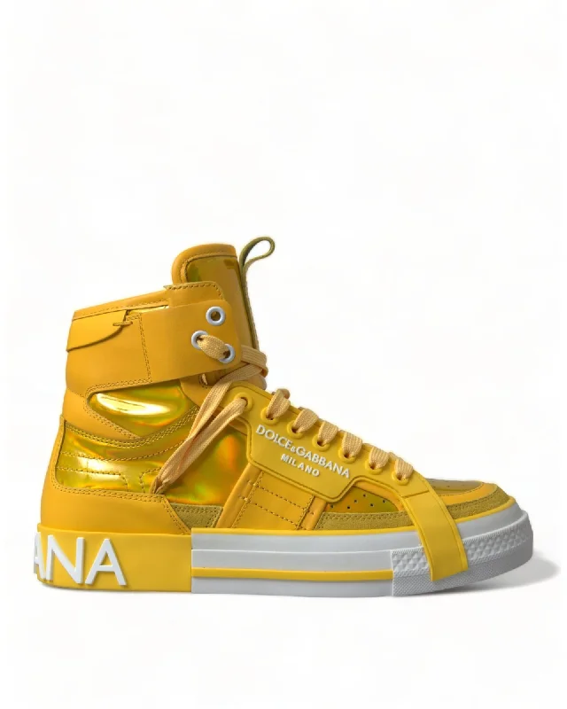 Dolce & Gabbana High Top Leather Sneakers with Color-Block Design