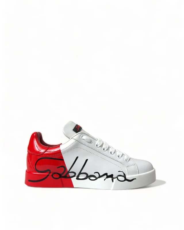 Dolce & Gabbana Red and  Lace Up Low Top Sneakers