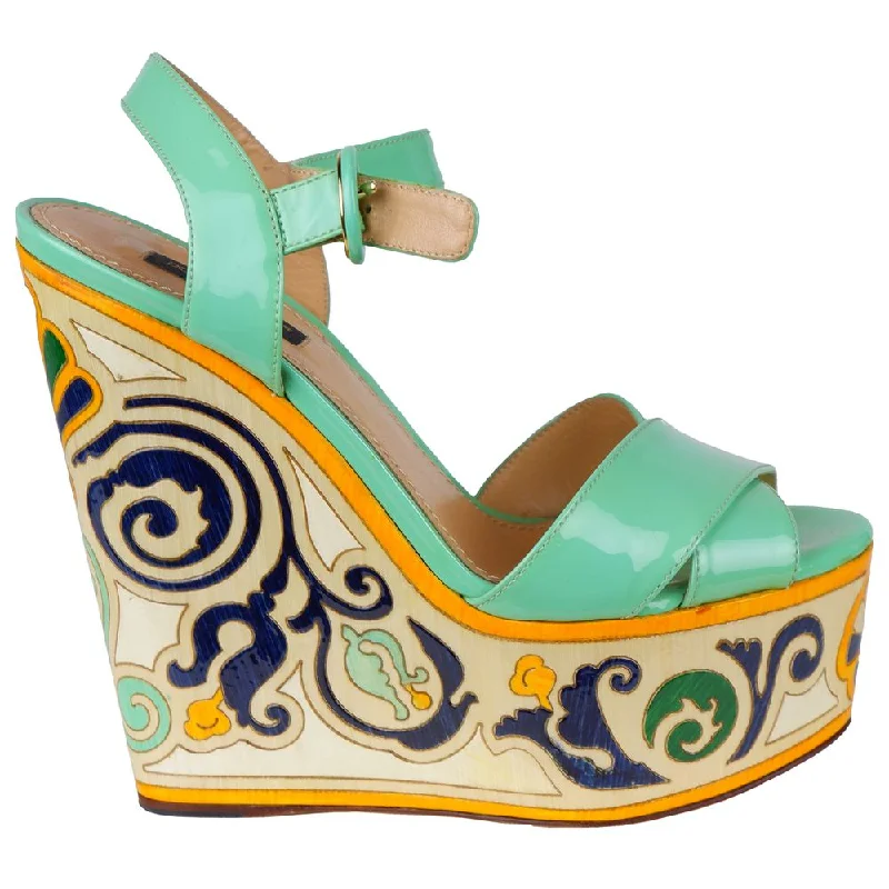 Dolce & Gabbana Green Leather Di Calfskin Women's Sandal