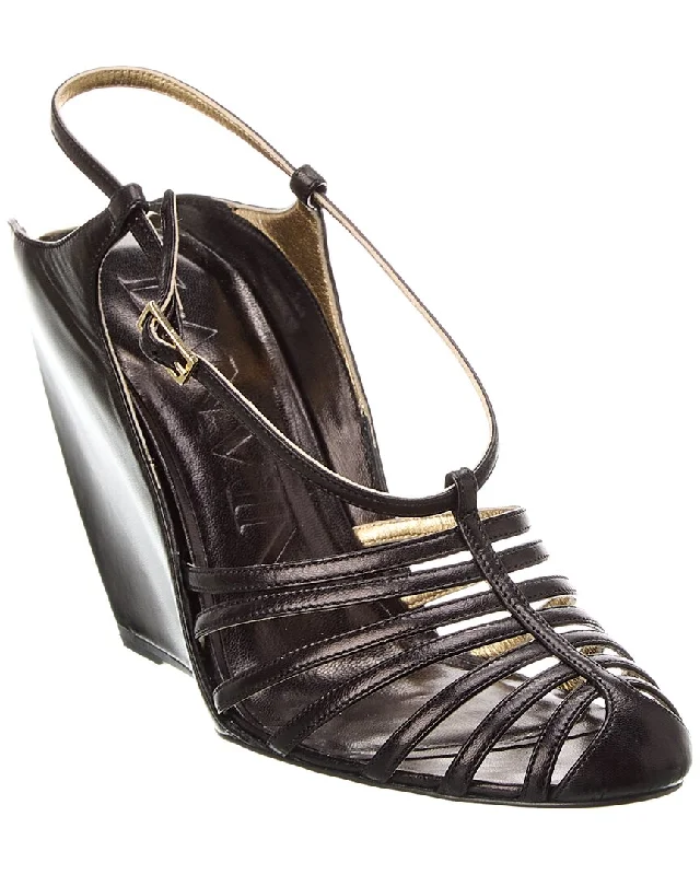 Lanvin J Leather Wedge Sandal