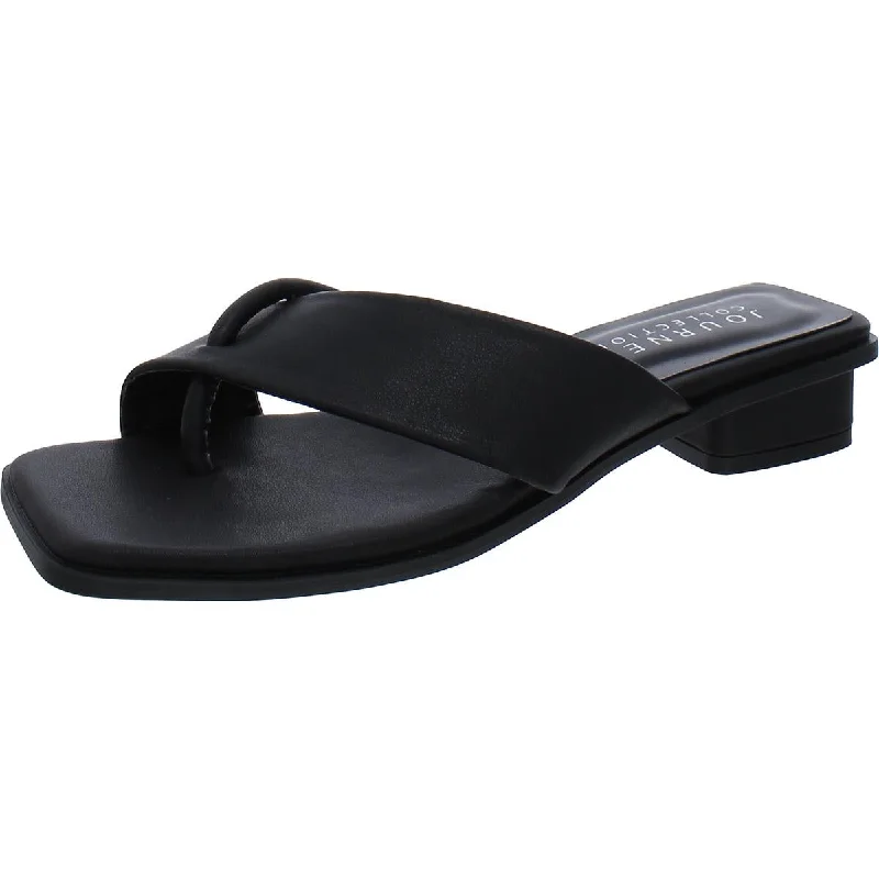 Womens Faux Leather Thong Slide Sandals