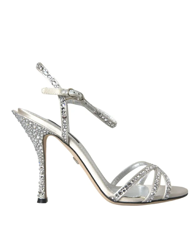 Dolce & Gabbana Silver Viscose Crystal Heels Sandals Women's Shoes