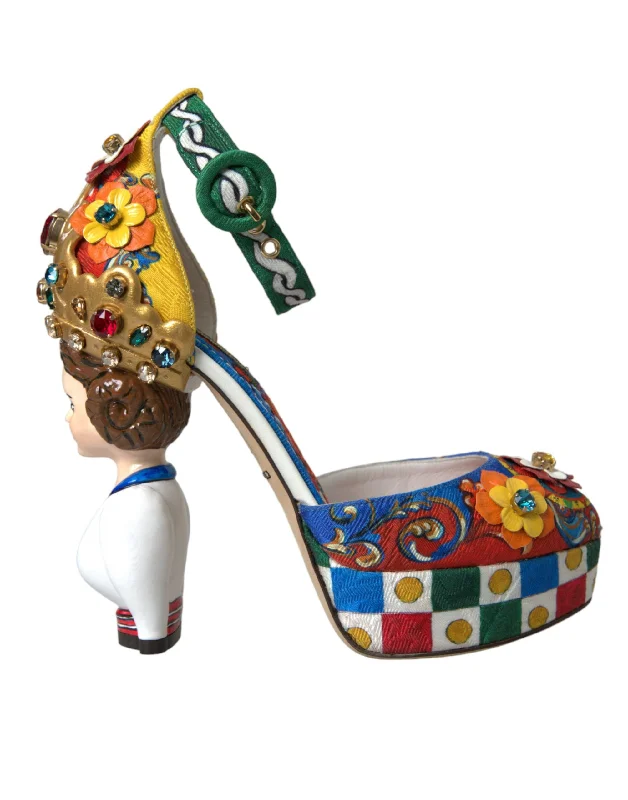 Dolce & Gabbana Multicolor Carretto Embellished Sandals Women's Shoes