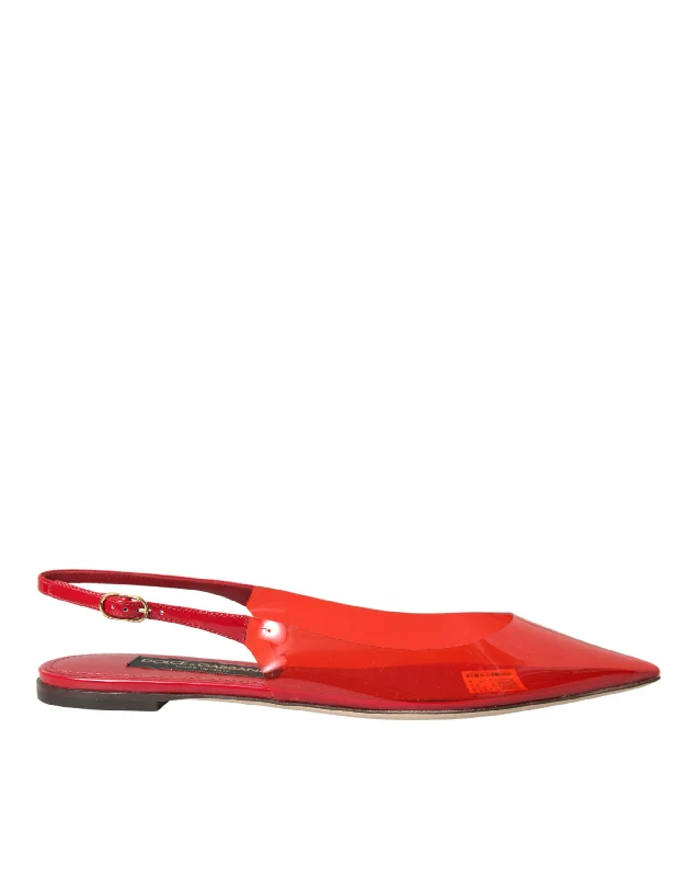 Dolce & Gabbana Red PVC Slingback Clear Flats Sandals Women's Shoes