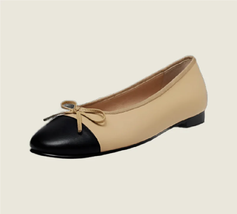 Lambskin Two Tone Bow Ballet Flats