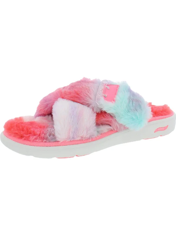 Arch Fit Lounge-Excite Womens Faux Fur Slip On Slide Slippers