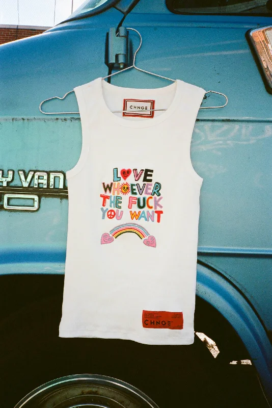 Love Whoever Stretch Rib Racer Tank